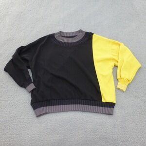 Vintage Jantzen Sport Sweater Mens Large Colorblock Black Yellow USA 1986
